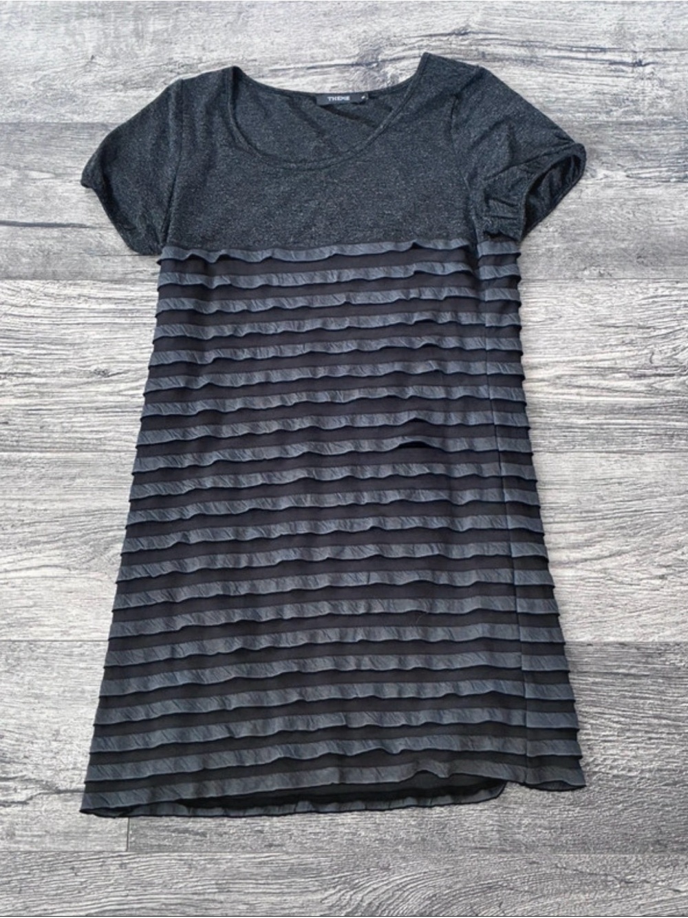 Theme Black Short Sleeve Layered Ruffle Stripe Top